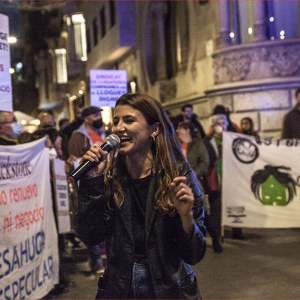 Carme Arcarazo in a strike